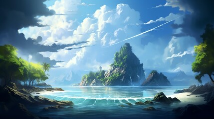 Envision an island with sentient weather, where storms converse with the land, and gentle breezes bring soothing melodies.