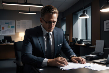 Man in Professional Office Suit, working in office, business man, passionate, smart