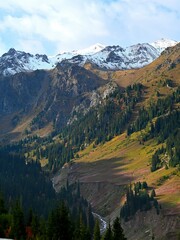 Fototapeta premium Scenic autumn mountain landscapes in the Chimbulak gorge