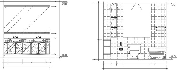 Vector sketch illustration of modern minimalist bathroom interior architectural design