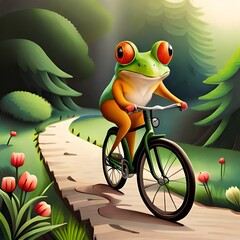 Cartoon illustration of a green frog doing fitness acitivity