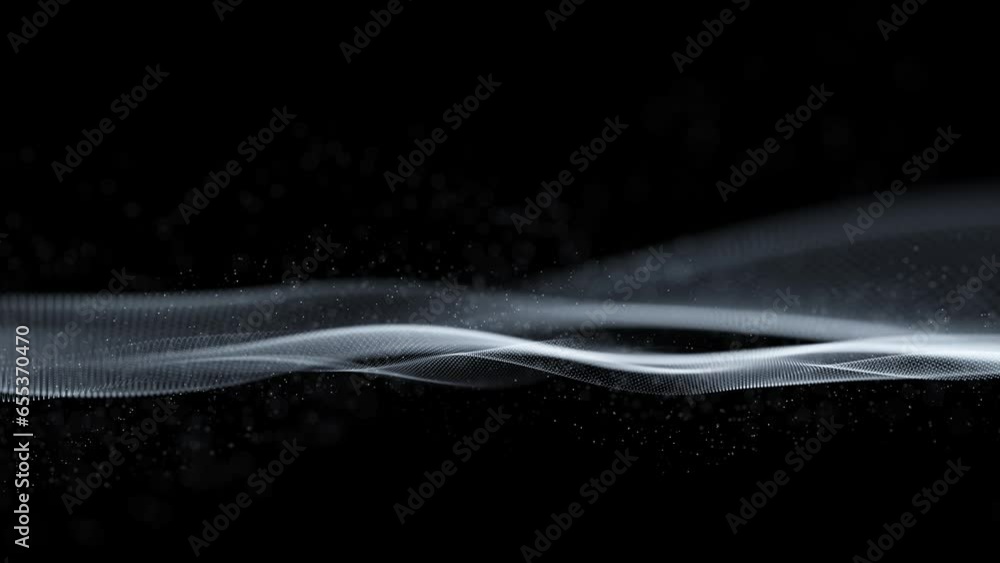 Poster digital technology waves with dots motion on clean black background. copy space animation.