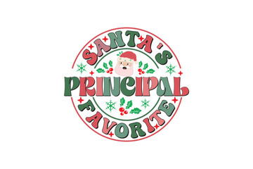 Santa's Favorite Principal Christmas Retro Typography T-shirt Design