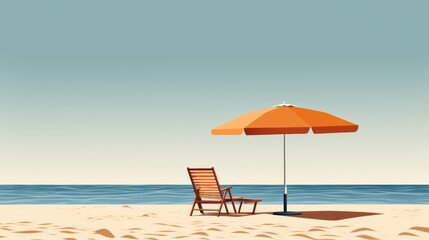 beach chairs and umbrella. Generative AI. Generative AI