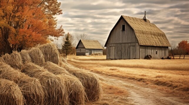 old barn in a field. Generative AI