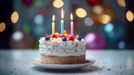 Cake: Birthday Cake With Candles For 3rd Birthday