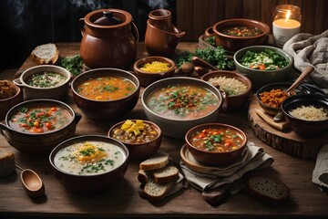 Food on the table, homemade food. Generative AI.