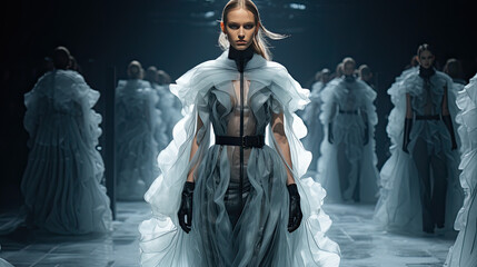 models on the catwalk in exotic light clothing