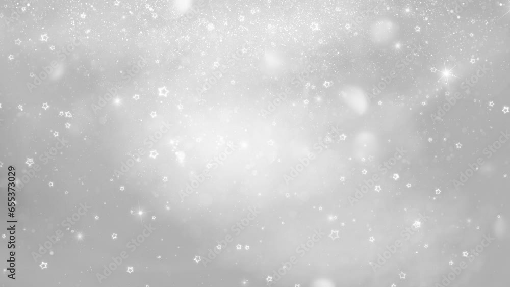 Poster sliver white shiny flickering stars with glitter particles loop animation.