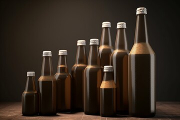 3D rendering of beer bottles with a chart indicating growth. Generative AI