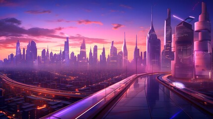 Fototapeta na wymiar Panoramic view of the modern city at night. 3D rendering