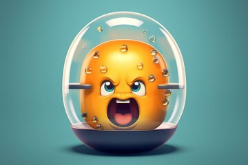 Illustration of angry emoji inside a medical pill in a transparent bubble, symbolizing healthcare and medical field. Generative AI