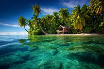 Vacation destination: serene, secluded island. Generative AI