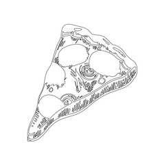 hand drawn illustration of a pizza slice. illustration of a pizza slice isolated on white background design vector. pizza icon design.