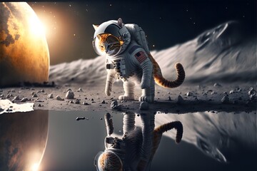 astronaut as cat on the moon dynamic shot reflection cannon 5D realistic realism 4k 