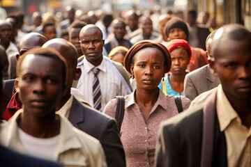 Crowd of African people walking street