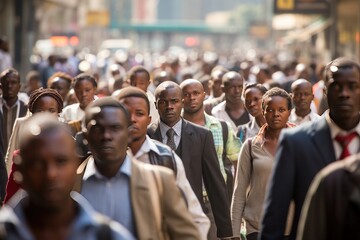 Crowd of African people walking street - obrazy, fototapety, plakaty