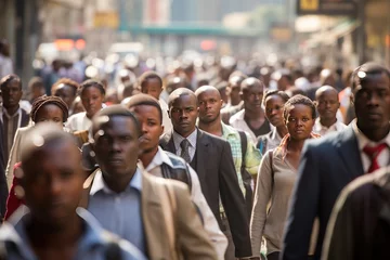 Fotobehang Crowd of African people walking street © blvdone