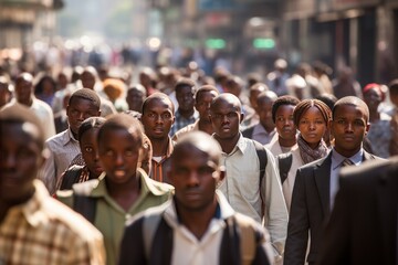 Crowd of African people walking street - obrazy, fototapety, plakaty