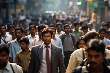 Fotobehang Crowd of Indian commuter people walking street © blvdone