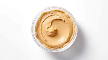  a plastic container filled with peanut butter on a white surface.  generative ai - obrazy, fototapety, plakaty