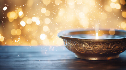 A baptismal font with water and soft, reflective bokeh lights, spiritual practices of Christians, bokeh - obrazy, fototapety, plakaty