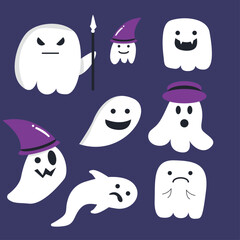 Illustration design set cute halloween ghost