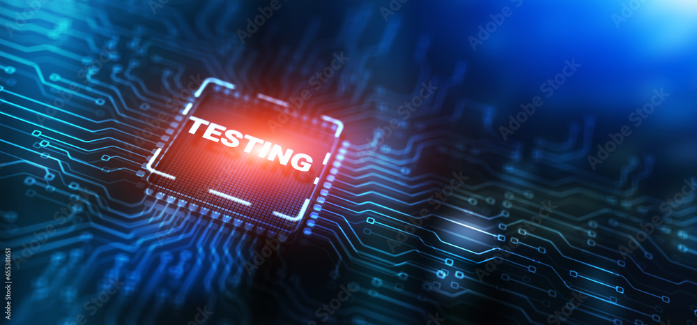 Aufkleber testing business process. abstract design of illustrations with the inscription testing