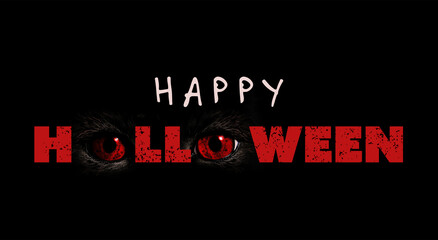 Halloween Banner, Typography with Monster's Big Red Eyes - Happy Halloween Label for Holiday Designs