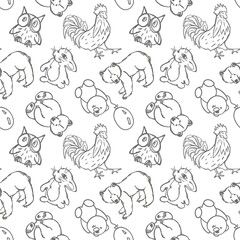 Seamless pattern with hand drawn cute animals for textile, fabrics, packaging paper, backgrounds