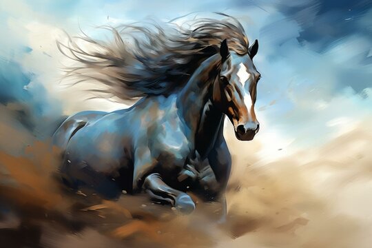 Metaphoric image portraying focus as a powerful horse driving success, emphasized through a cartoon drawing. Generative AI