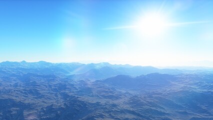 Fototapeta premium Mars like red planet, with arid landscape, rocky hills and mountains, for space exploration and science fiction backgrounds. 