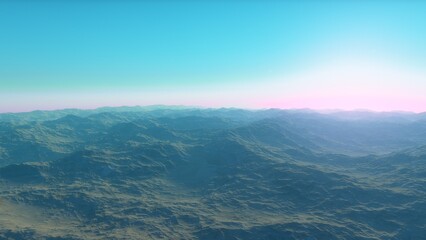 Mars like red planet, with arid landscape, rocky hills and mountains, for space exploration and science fiction backgrounds.
