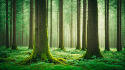 forest with trees with moss