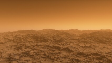 Mars like red planet, with arid landscape, rocky hills and mountains, for space exploration and science fiction backgrounds.
