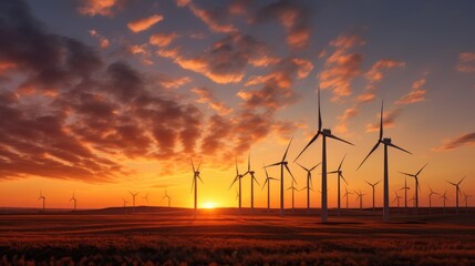 Obraz premium Windturbines in the ocean at sunset. Generative AI