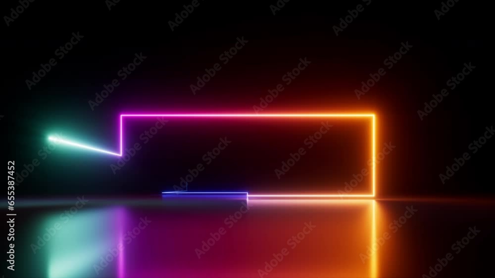 Poster looped 3d animation, abstract background with colorful laser line glowing in the dark. gradient neon