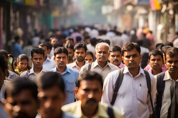 Crowd of Indian commuter people walking street - obrazy, fototapety, plakaty