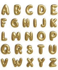 Golden or Yellow alphabet letters in 3d metallic balloon shape.