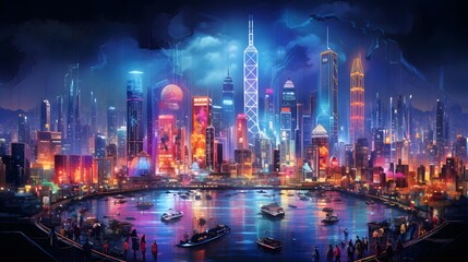 Fototapeta na wymiar Panoramic view of shanghai skyline at night,China