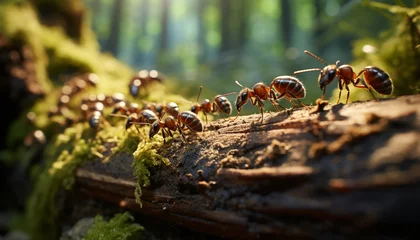 Foto op Aluminium A small colony of ants working together on a leaf generated by AI © Gstudio