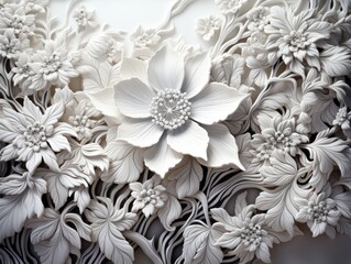 A close up of a white flower on a wall. Imaginary illustration. Winter flowers.
