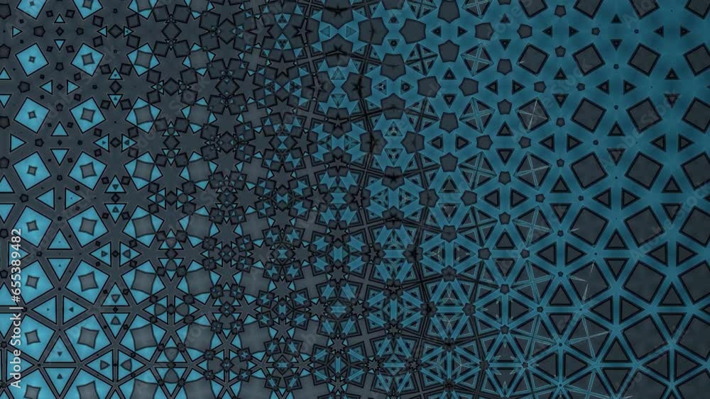 Poster bright kaleidoscopic pattern with geometric shapes. movement. many flashing figures in a bright kale