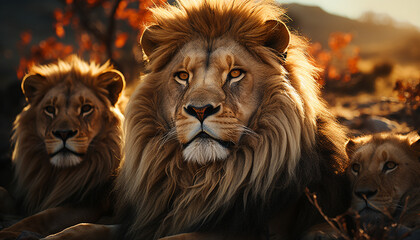 Fototapeta premium Majestic lioness in the wilderness, a portrait of Africa beauty generated by AI