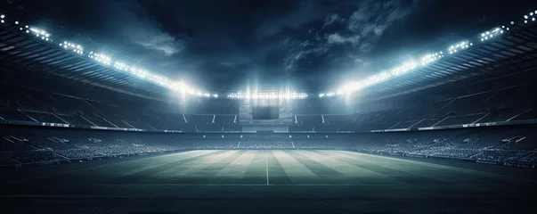 Fotobehang Sport football stadium ar arena in night with green grass, vivid spotlights , © Michal