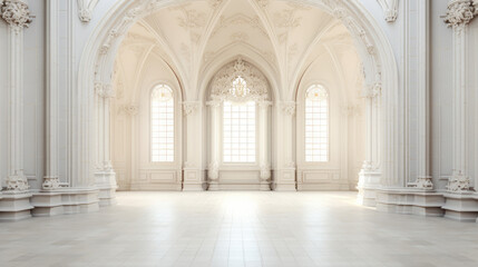 Fototapeta na wymiar interior of a religious architecture design, white and tree bright windows 