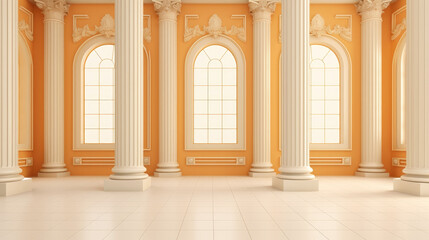 Obraz premium columns in the orange palace, empty design temple, art palace in 3d render 
