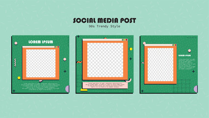 instagram template post set Retro 80s 90s aesthetic trendy cartoon style for Social media post with old computer user interface.