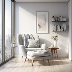 Silver armchair. Scandinavian interior design furniture.