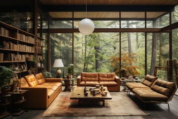 interior design nordic style simple Midcentury home - obrazy, fototapety, plakaty